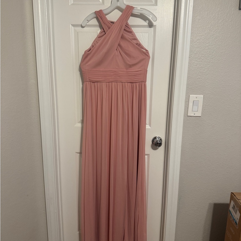 David's Bridal Pink Pleated Halter Sundress